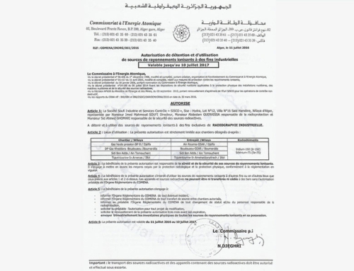 autorisation de détention et d’utilisation de sources de rayonnements ionisants à des fins industrielles